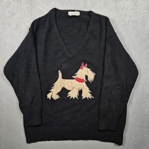 Vintage Gap Sweater Womens Lare Black Lambswool Angora Scottie Dog V-Neck 80s